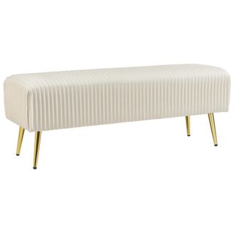 Beliani Banco De Terciopelo Blanco Crema Dorado 118 Cm Patas Metal Glamour Paterson