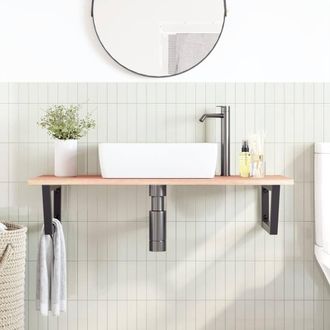 Berkfield Home Elegant Basin Shelf Wall Mounted Steel & Solid Wood Oak in Brown