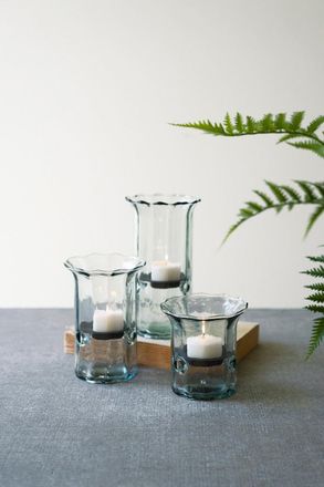 Kalalou Set Of Three Recycled Glass Ribbed Votive Cylinders