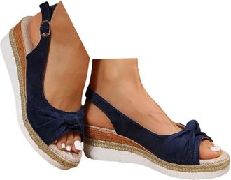 Generic Wedge Sandals for Women Wide Fit Sandals for Women Bow Open Toe Ankle Strap Espadrille Sandal Adjustable Buckle Ankle Strap Sandal Comfort Slip On Sum