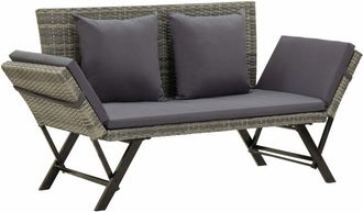 vidaXL Vidaxl - Garden Bench with Cushions Grey 176 cm Poly Rattan