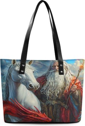 Generic Un-icorn Storm Chaser Wizard Red Dragon Tote Bags for Women Cute Shoulder Purses Handbags