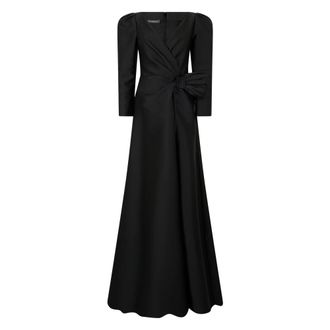 Alberta Ferretti Lange jurk met V-hals - Dames - Avondkleed - Zwart - S - Polyester - Kleedjes