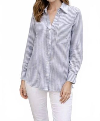 Rain + Rose Button-Up Stripe Blouse In Blue And White