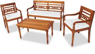 vidaXL Set De Muebles De Jard&iacute;n 4 Pzas Y Cojines Madera Maciza De Teca Vidaxl