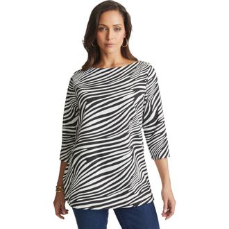 Jessica London Stretch Cotton Boatneck Tunic in Black White Zebra at Nordstrom, Size 28