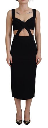 Dolce & Gabbana Womens Cutout Midi Dress Black Sleeveless Viscose - Size EU 38 (Womens)