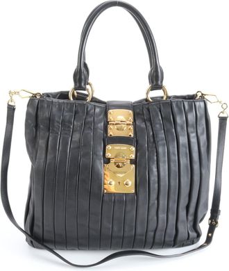 Miu Miu Black Leather Handbag Shoulder Bag Tote Bag (Pre-Owned)