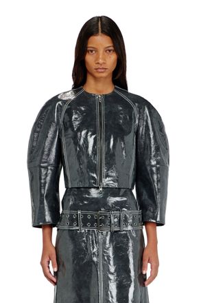Diesel Patent-leather jacket with cocoon sleeves - Leather jackets - Woman - Grey