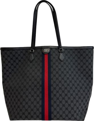 Gucci Black Canvas Leather Tote Bag (Pre-Owned)