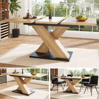 Merax Wood Effect Extendable Rectangular Dining Table With Pedestal Base in Natural