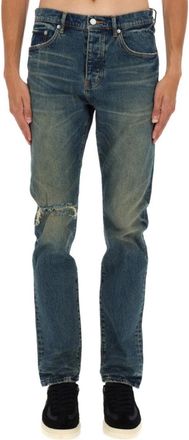 Purple Slim Fit Denim Jeans With Distressed Patch And Classic Five-Pocket Design