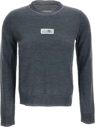 Maison Margiela Fine Wool Blend Slim-Fit Crew Neck Sweater With Embroidered Detail