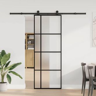 Berkfield Home Sliding Door with Hardware Set 76x205 cm ESG Glass&Aluminium in Black
