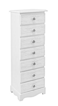 Konte Design C&oacute;moda de madera blanca y 7 cajones efecto decapado, 29x23x89 cm