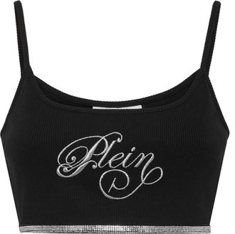 Philipp Plein Mini Tank Top Elastic Strass Signature - Dames - Tops zonder mouwen - Zwart - S - Katoen - Tops