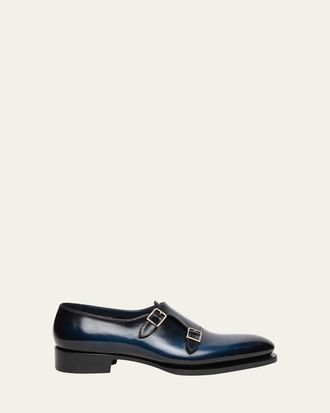 Santoni Mens Meraviglia Eterna Leather Monk-Strap Loafers
