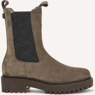 Brunello Cucinelli Stivaletti in camoscio con inserto in maglia e dettaglio Precious Loop Woman 38.5