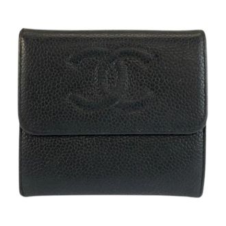 Chanel Pre-owned Zwart Lederen Compact Portemonnee - Dames - Pre-owned - Zwart - Maat: ONE Size Leer