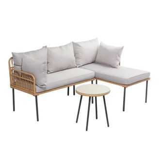 Concept Usine Conjunto de muebles de jard&iacute;n esquinero de 3 plazas efecto rat&aacute;n