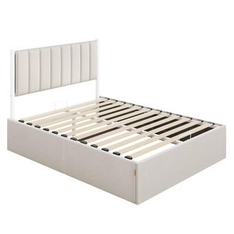 Vasagle Estructura de cama elevable con almacenaje y cabecero de color beige