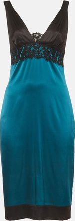 Roberto Cavalli Blue Satin And Lace Detail Mini Dress