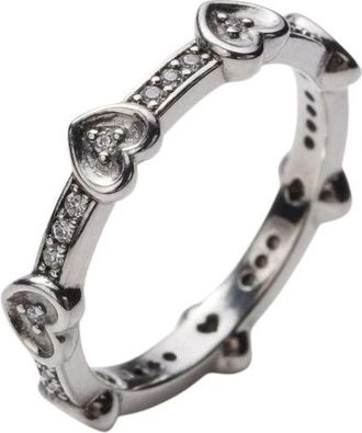 Pandora Moments Stralende Sprankelende Harten Ring - Dames - Ringen - Grijs - 58 MM - Accessoires