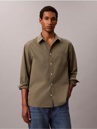 Calvin Klein Jeans Calvin Klein Mens Washed Poplin Relaxed Button-Down Shirt - Green - XL
