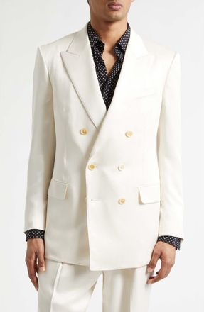 Tom Ford Double Breasted Silk Peached Gabardine Jacket in Ivory at Nordstrom, Size 46 Us