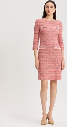 Misook Whipstitch Tweed Knit Sheath Dress in Cherry Ember/biscotti/black at Nordstrom, Size Xx-Large