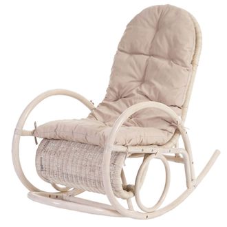 Hhg [nunca Usado] Silla Mecedora Esmeraldas, Sill&oacute;n De Rat&aacute;n, Blanco, Coj&iacute;n Crema