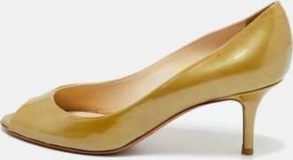 Jimmy Choo London Metallic Patent Leather Evelyn Peep Toe Pumps