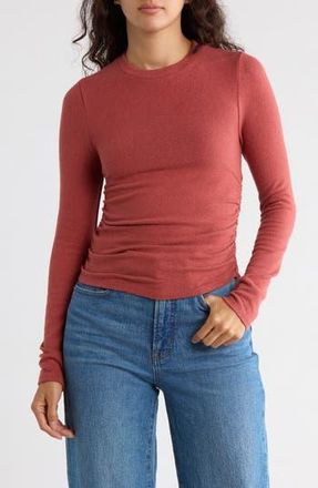 Madewell Long Sleeve Ruched Brushed Jersey Top in Antique Rose at Nordstrom Rack, Size X-Large