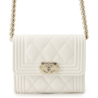 Chanel Matelasse White Grained Calfskin Chain/Shoulder Wallet (Pre-Owned)