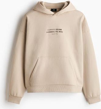 H&M Loose Fit Hoodie in Beige/running Club at Nordstrom, Size Xxx-Large