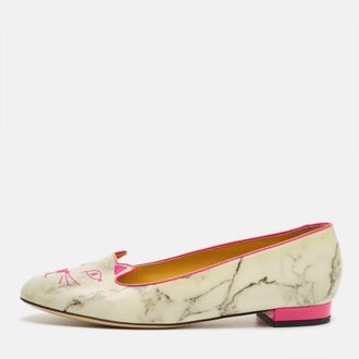 Charlotte Olympia Grey/pink Leather Cheeky Kitty Smoking Slippers