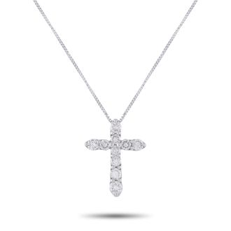 Luxury Bazaar Platinum 1.0ct Diamond Cross Pendant Necklace MF12-041326