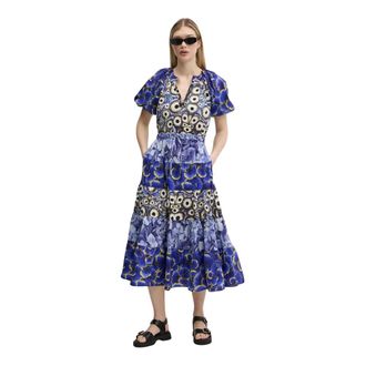 Desigual Kleedjes, Dames, Blauw, S, Katoen, Cells Long Lacroix Jurk