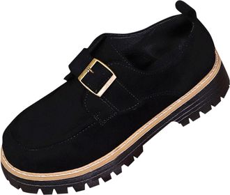 Generic Black Females Relaxed Versatile Stylish Metal Buckle Round Toe Shoes Cold Season Style Comfortable High End Thick Sole Loafers for Everyday Adventures