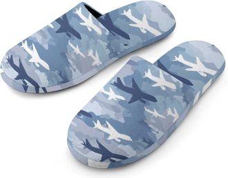 Generic Camouflage Airplane Print Mens Slippers Warm Non-Slip Houes Shose Spa Slipper for Home Bedroom