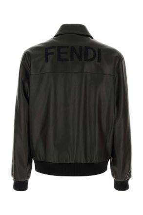 Fendi Mens Black Leather Bomber Jacket Giacche Pelle