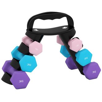 OEM Set Di 6 Manubri In Metallo Con Supporto Per Allenamento Muscolare, Rosa