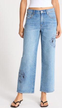 Paige Rylann Embroidered Eyelet Wide Leg Jeans in Sail On Embroidered at Nordstrom, Size 29