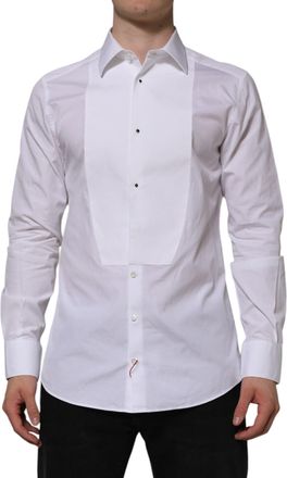 Dolce & Gabbana Mens White Bib Cotton Poplin Gold Formal Shirt