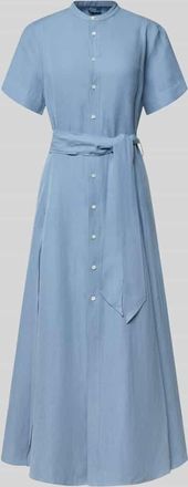Polo Ralph Lauren Tailliertes Midikleid aus Seiden-Leinen-Mix mit Baumwoll-Anteil in Bleu, Größe 34