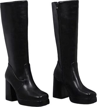 Generic Womens Knee High Boots Platform Heel Round Toe Casual Simple Long Booties