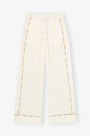 Ganni White Fluid Modal Elasticated Trousers