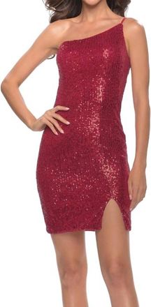La Femme One-Shoulder Short Sequin Dress In Red