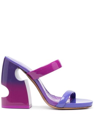 サンダル・ミュール OFF WHITE CURVY HEEL DENIM SANDAL Off-white Curvy Heel Denim Sandal With Fringed Straps In