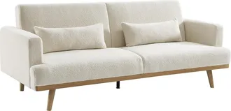 Vente-Unique Sof&aacute; cama de 3 plazas de tela rizada blanco ESME